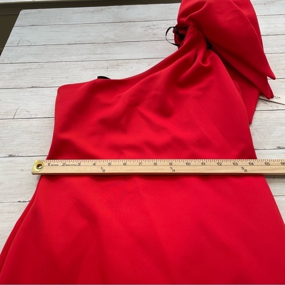 $460 Betsy & Adam Womens Red Ruffled One Shoulder Trumpet Scuba Gown Dress 6 - Picture 7 of 7